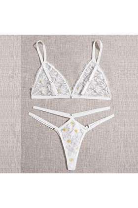 Godom Pyjama Femme Ete,Menstruelle Biologique Sexy Set Collar Wireless Bra broderie sexy Thong dentelle sous-vêtements femmes