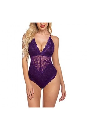 Lingerie Sexy Femme Coquine Hot Grande Taille Deep V Dos Nu Réglable Teddy Ensemble de Lingerie Entrejambe Dentelle Babydolls