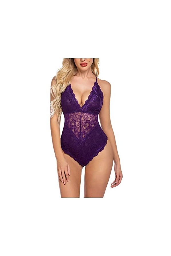 Lingerie Sexy Femme Coquine Hot Grande Taille Deep V Dos Nu Réglable Teddy Ensemble de Lingerie Entrejambe Dentelle Babydolls