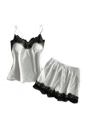 TWIOIOVE Lingerie pour femme de ménage en satin avec crâne et filet de pêche, Blanc., S