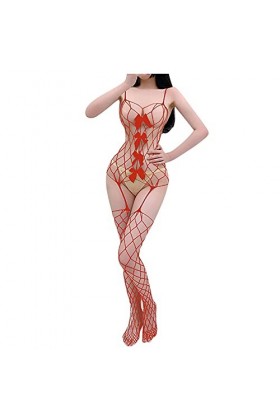 UOWEG sous-vêtements Filet de pêche connecté Sexy Ouvert Lingerie pour Femmes Sexy Bow Ensemble Lingerie Homme Red, One Size