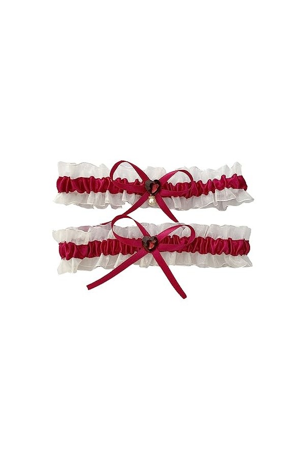 WeddHuis Lot de 2 Jarretière de Mariage Rouge, Jarretière Mariée en Dentelle Rouge Élastique Jarretière Mariage Grande Taille