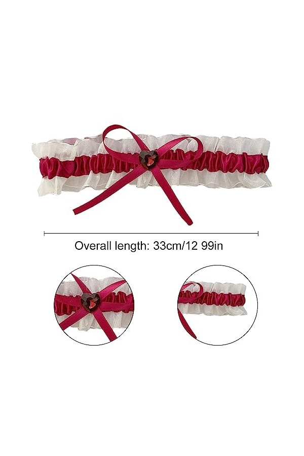 WeddHuis Lot de 2 Jarretière de Mariage Rouge, Jarretière Mariée en Dentelle Rouge Élastique Jarretière Mariage Grande Taille