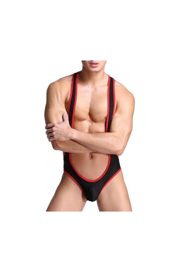 Générique sous-vêtements en Nylon Confortables et Sexy pour Hommes Bretelles au Dos ajouré Slip de Lutte Body de Bikini Exten