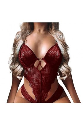 Lingerie Erothique Sexy, Femme Solid Color Lace Mesh Hollow Ring Strap Monopièce Sexy Lingerie Ensemble Érotique Tenue Catanz