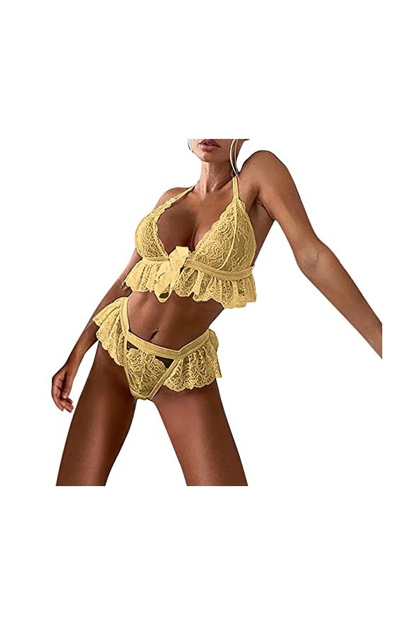 liaddkv Sous-vêtements Culottes Femme Dentelle Sexy Froncé Mince Soutien-gorge sans Fil Ensemble Lingerie Sous-vêtements Pyja