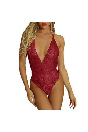 liaddkv Femmes Sexy Nuit Portant Maille Lingerie Dentelle Transparente Profonde V Cou Dos Nu Combinaison Sous-vêtements Sous-