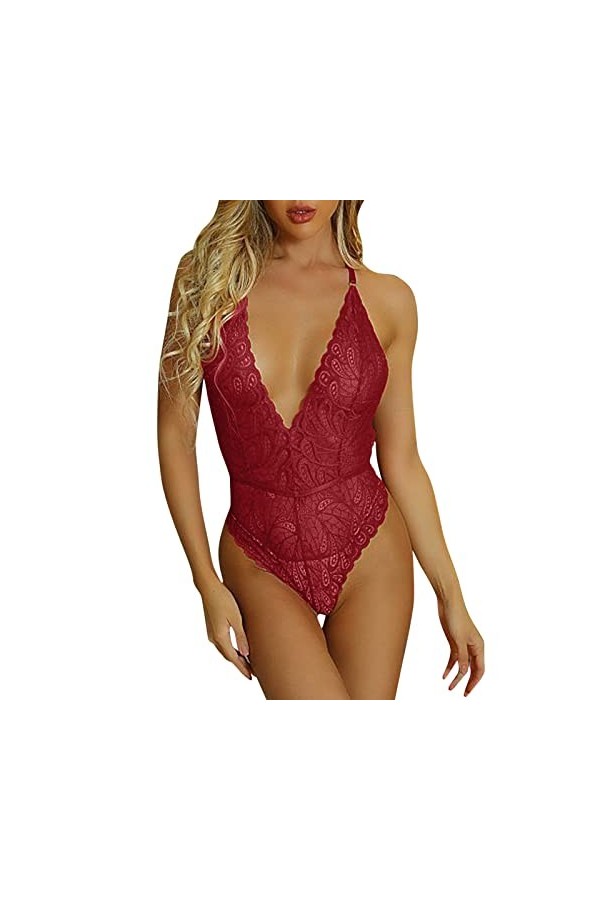 liaddkv Femmes Sexy Nuit Portant Maille Lingerie Dentelle Transparente Profonde V Cou Dos Nu Combinaison Sous-vêtements Sous-