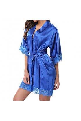 PANPANY Lady Lace Lingerie Costume de Nuit Pyjama Sexy Nightwear Satin Womens Lingerie Sexy Coquine Hot Blue, L 
