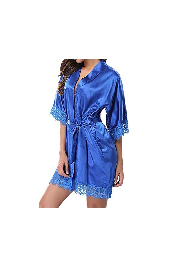 PANPANY Lady Lace Lingerie Costume de Nuit Pyjama Sexy Nightwear Satin Womens Lingerie Sexy Coquine Hot Blue, L 