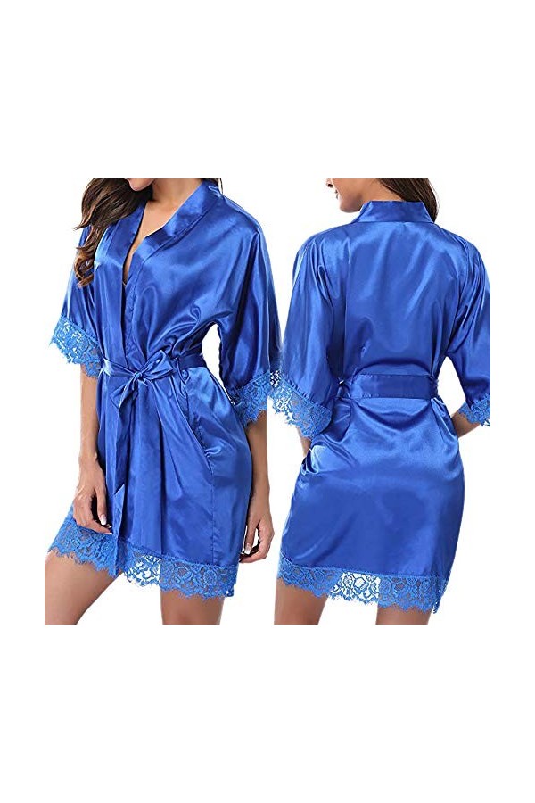 PANPANY Lady Lace Lingerie Costume de Nuit Pyjama Sexy Nightwear Satin Womens Lingerie Sexy Coquine Hot Blue, L 