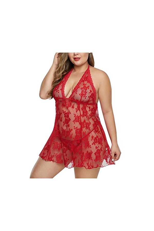 PANPANY Dentelle Dentelle Pyjama Femmes Nightdress Skirt Lingerie Sexy sous-vêtements Sexy Camisole Lingerie Soumission Red,