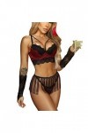 liaddkv Rock-Western-Color Block Masque Crochet & Ensemble Gants en Dentelle avec Glands Lingerie Sexy Femme Robe, Noir , L