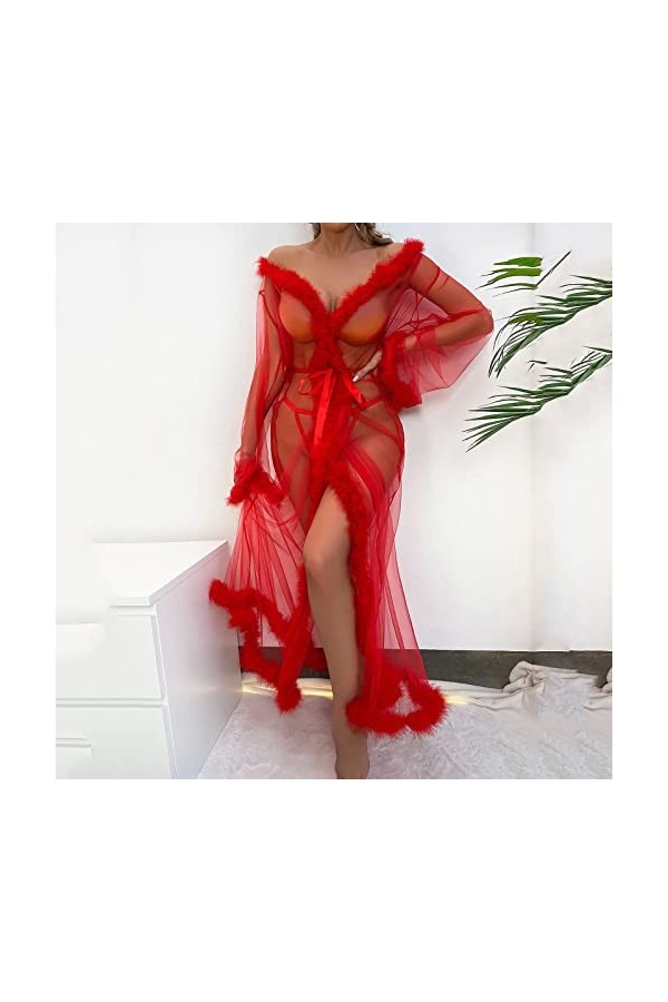 liaddkv Robe de nuit sexy en tulle - Robe de nuit longue - Robe de mariée - Lingerie sexy, rouge, S