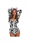 IQYU Sexy Catsuit Lingerie à Capuche Oreille de Chat Mignon Manches Longues Vache Imprimé Pyjama Combinaison Barboteuse Combi