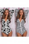 IQYU Sexy Catsuit Lingerie à Capuche Oreille de Chat Mignon Manches Longues Vache Imprimé Pyjama Combinaison Barboteuse Combi