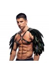 keland Gothique Halloween Costume Accessoires Plume Epaulettes Shrug Châle avec Cuir Body Harness pour Hommes Z-Noir 