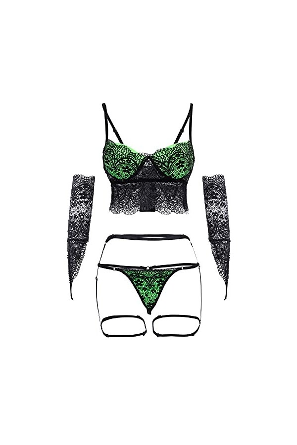 Lingerie Femme Sexy Ensemble Homme Sexy Hot y.2k Sexy 5 pièces Costume de Dentelle Colorblock Femmes Garretière Guipure Linge