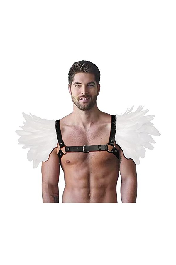 keland Gothique Halloween Costume Accessoires Plume Epaulettes Shrug Châle avec Cuir Body Harness pour Hommes Z-Noir 