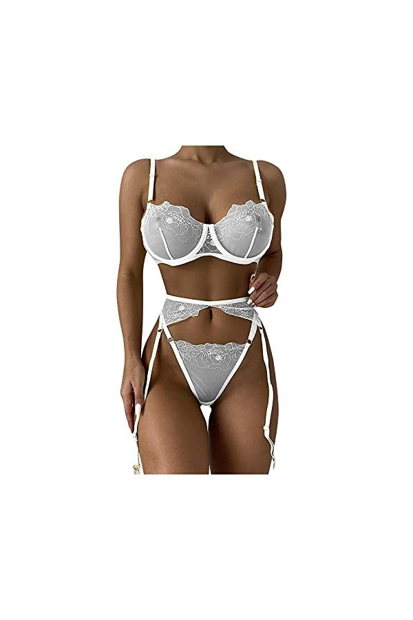sous-Vetements Femme 2 Pièce Lingerie Sexy Ensemble Erotique Vêtements De Nuit Sexy Ensemble Soutien Gorge et String Dentelle