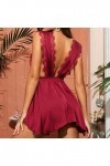 Lingerie pour femme en V - Lingerie sexy en dentelle - Robe profonde - Pyjama irrégulier pour femme, bordeaux, L