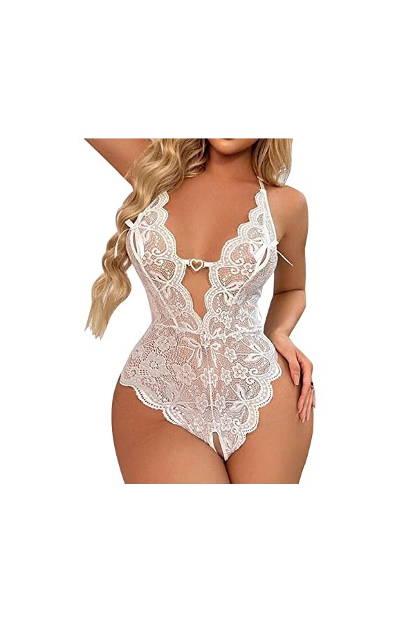 Covermason Dentelle pour dames voir à travers lentrejambe pyjama sexy lingerie sexy Lingerie Body Sexy e-White, S 