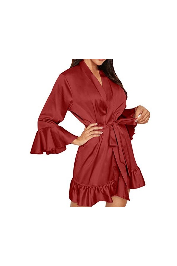 Dinnesis Sexy Bodys Pyjama sexy pour femme en dentelle Sous-vêtements sexy Mini jupes, rouge, XXL