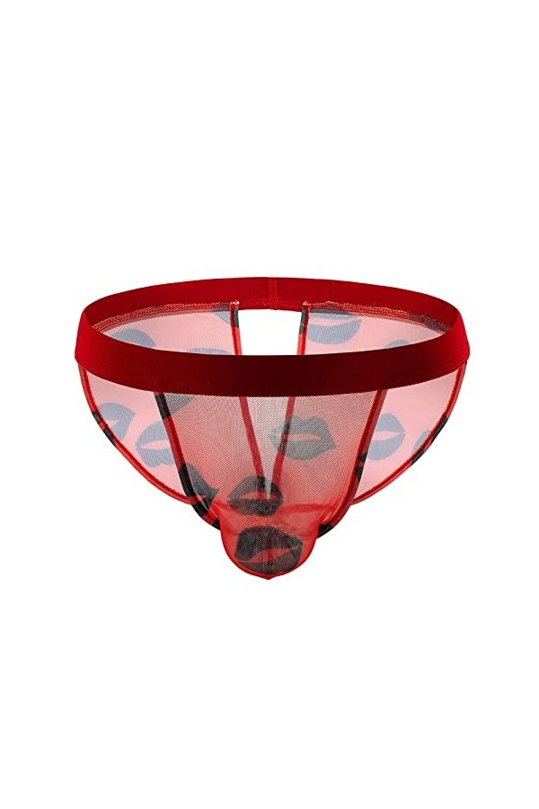 Boxer Homme Coton Slip en Maille pour Homme Fendu Respirant après Avoir évidé Les sous-vêtements Sexy à lèvres Rouges Sexy Co