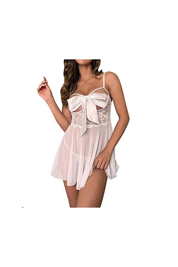 Générique Lingerie Sexy Femme Chemise de Nuit Sexy séduisante en Dentelle pour Femmes sans Lacet, y Un Pantalon String Linger