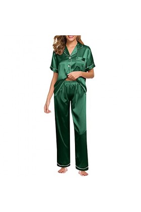 Ensemble de pyjama sexy en dentelle pour femme - Ensemble de vêtements de nuit en soie - Sexy - Chemise de nuit courte et san