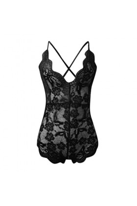 Lingerie sexy pour femme - Dentelle - Grande taille - Lingerie sexy - Noir - Nuisette - Body en résille - Sous-vêtements érot