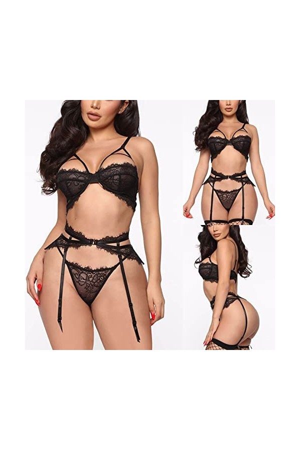 Vêtements De Nuit Femme 2 Pièce Lingerie Sexy Ensemble Dentelle Ensemble Soutien Gorge et String Erotique sous-Vetements Sexy