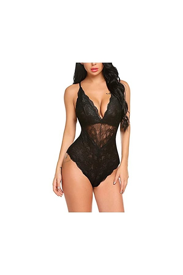 Lingerie Sexy Femme Coquine Hot Grande Taille Deep V Dos Nu Réglable Teddy Ensemble de Lingerie Entrejambe Dentelle Babydolls