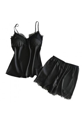 TWIOIOVE Lingerie pour femme de ménage en satin avec crâne et filet de pêche, Noir , M