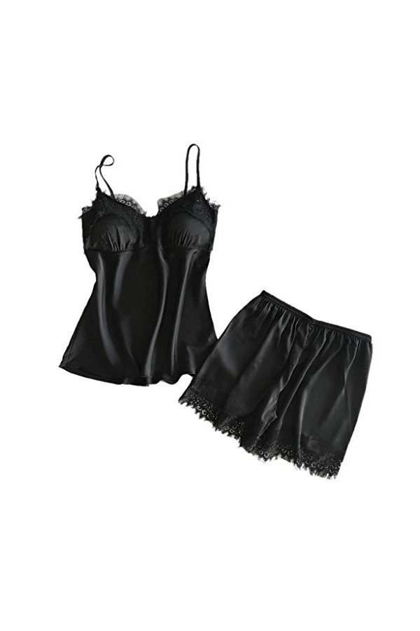 TWIOIOVE Lingerie pour femme de ménage en satin avec crâne et filet de pêche, Noir , M