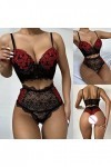 Tenue Sexy, Femme Pyjama Embroidery Nuit Dentelle Hot Erotic Lingerie Ensemble Sexy Mini Jupe Club Libertin Culotte Rouge Gif