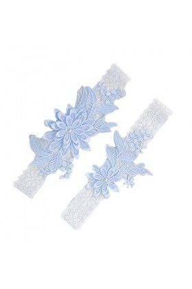 Amosfun 2pcs dentelle jarretelles floral ceinture stretch perle incrusté jarretière de mariée ceintures fournitures de mariag