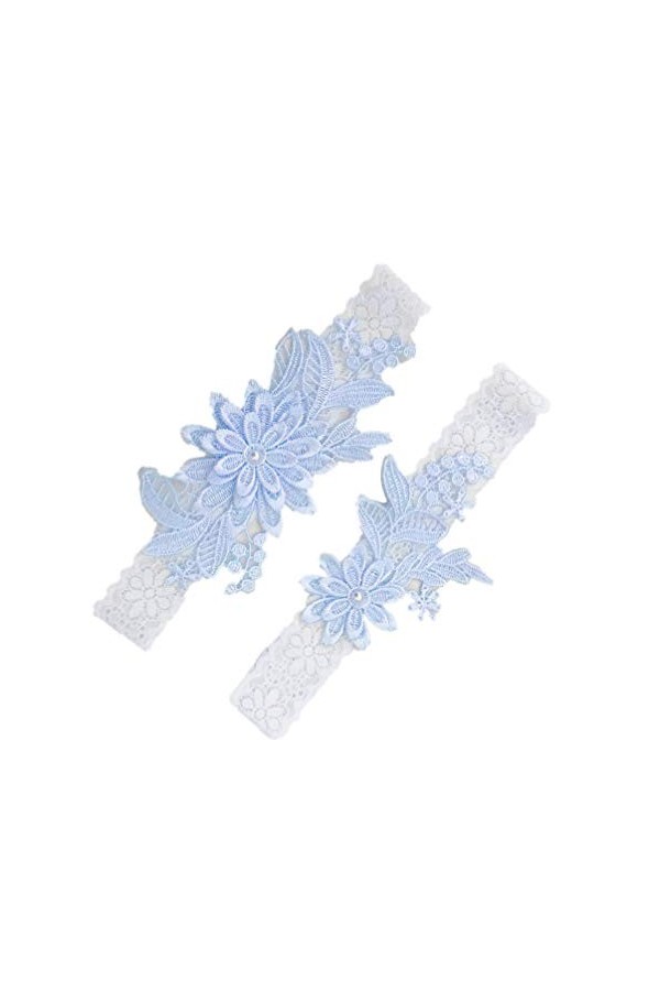 Amosfun 2pcs dentelle jarretelles floral ceinture stretch perle incrusté jarretière de mariée ceintures fournitures de mariag