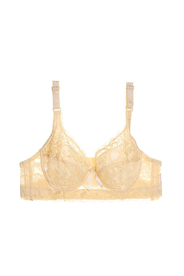 Soutien-gorge rembourré à fermeture avant pour femme - Dos nu - Dos nu - Pour yoga et fitness - Avec dentelle florale - Grand