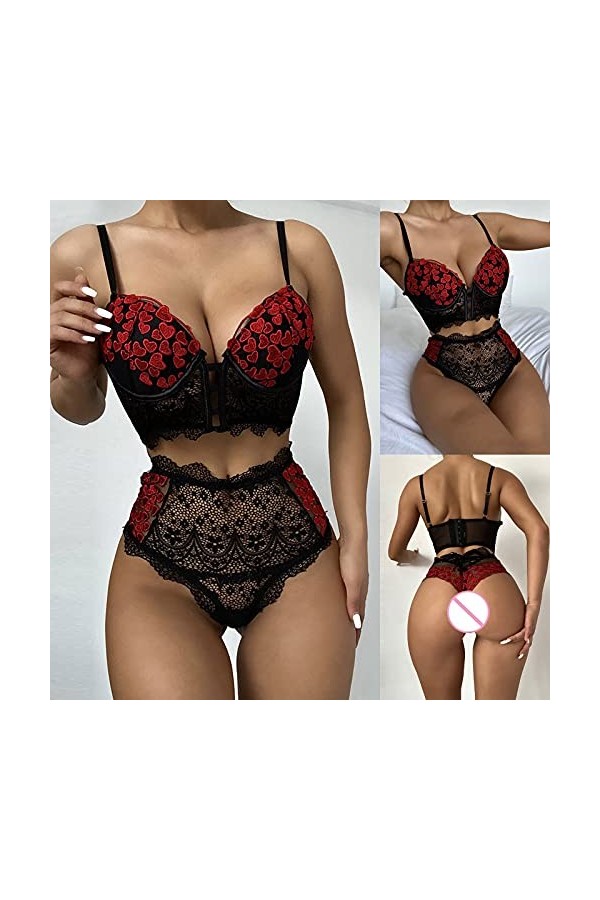 Lingerie Sexy De Pute, Femme Pyjama Embroidery Nuit Dentelle Hot Erotic Lingerie Ensemble Erothique Érotique Tenue Homme XXL 