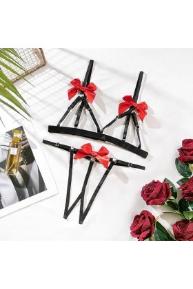 iOoppek Corsage Lingerie Sexy Poitrine Noeud Couleur Assortie Creux Sexy Sous-vêtements Ensemble Deux Pièces Femmes Lingerie 