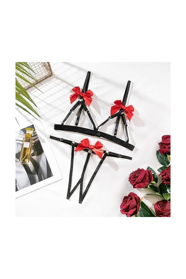 iOoppek Corsage Lingerie Sexy Poitrine Noeud Couleur Assortie Creux Sexy Sous-vêtements Ensemble Deux Pièces Femmes Lingerie 