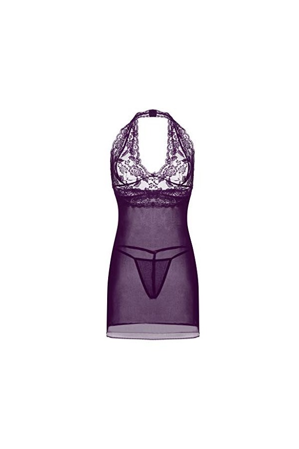 PANPANY Femmes Lingerie Halter Sexy Nuisette Dentelle Maille Vêtements De Nuit Sous-Vêtements En Dentelle Lingerie Body Purp