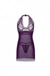 PANPANY Femmes Lingerie Halter Sexy Nuisette Dentelle Maille Vêtements De Nuit Sous-Vêtements En Dentelle Lingerie Body Purp