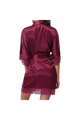 PANPANY Lady Lace Lingerie Costume de Nuit Pyjama Sexy Nightwear Satin Womens Lingerie Sexy Coquine Hot Wine, S 