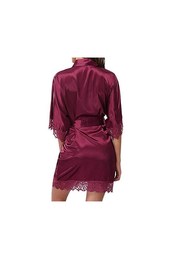 PANPANY Lady Lace Lingerie Costume de Nuit Pyjama Sexy Nightwear Satin Womens Lingerie Sexy Coquine Hot Wine, S 