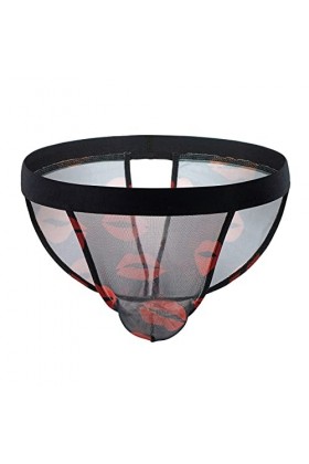 Boxer Homme Coton Slip en Maille pour Homme Fendu Respirant après Avoir évidé Les sous-vêtements Sexy à lèvres Rouges Sexy Co