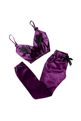 Lingerie Femme Sexy Ensemble Homme Sexy Hot y29k Sexy Women Bowknot V-Neck Tache Camisole Eyelash Pyjama Pantalon Set Dentell