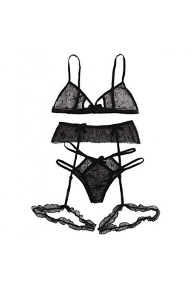 Soutien-Gorge Sexy et Culotte en Dentelle Lingerie Résille Vêtements de Nuit Résille Creux Lingerie Sexy pour Femme Lingerie 