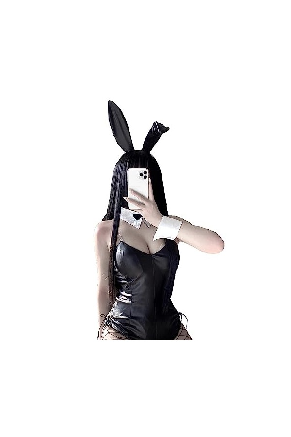 Kadila Femme Lapin Kitty Bodysuit Jumpsuit Sexy Catsuit Bodycon Lingerie de Nuit Sado Jeu de Rôle Cosplay Dos Nu Bôndage Noi